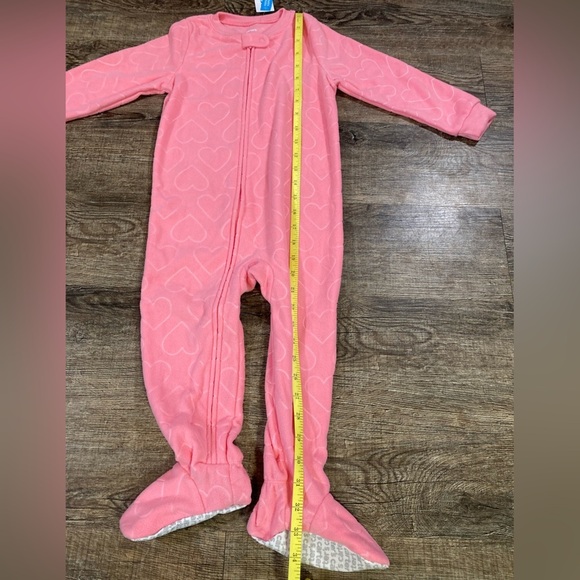 Carter’s One Piece Fleece Footed Girls Toddler Sleeper Size 3T Pink Hearts - Picture 4 of 9